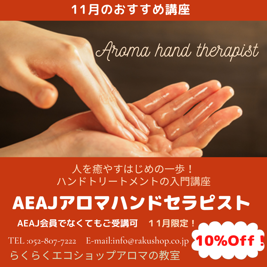 【終了しました】11月のお勧め講座は　ハンドセラピスト講座です。