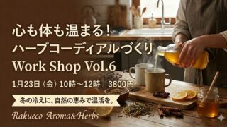１／２３（金）心も体も温める「ハーブコーディアルづくり」ワークショップ開催します。お申し込み受付中です。