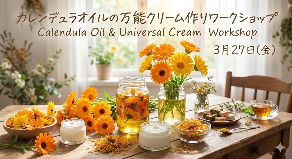 3/27(金)開催 🌸 太陽の花「カレンデュラ」を使って、春のゆらぎ肌を優しくケアする「カレンデュラ万能クリームづくり」ワークショップ 3/27(金)開催 🌸 太陽の花「カレンデュラ」を使って、春のゆらぎ肌を優しくケアする「カレンデュラ万能クリームづくり」ワークショップ