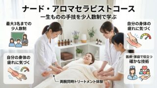 【ナード・アロマセラピストコース】心身の疲れに気づく、一生ものの手技を少人数制で学ぶ。