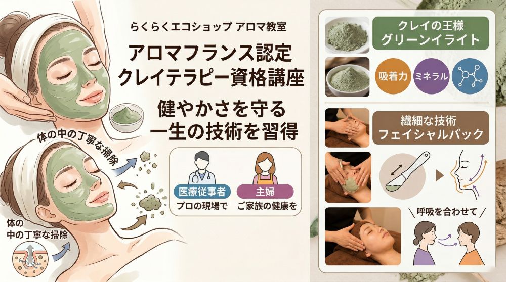 アロマフランス認定クレイテラピー資格講座|健やかさを守る一生の技術を習得 アロマフランス認定クレイテラピー資格講座|健やかさを守る一生の技術を習得