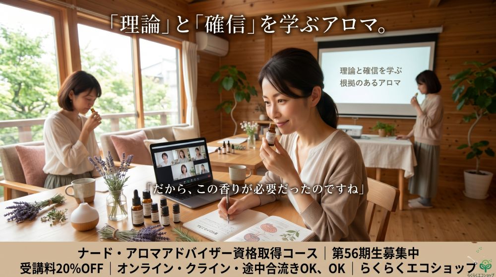 ナード・アロマアドバイザー資格取得|理論と確信を学ぶ|らくらくエコショップ ナード・アロマアドバイザー資格取得|理論と確信を学ぶ|らくらくエコショップ