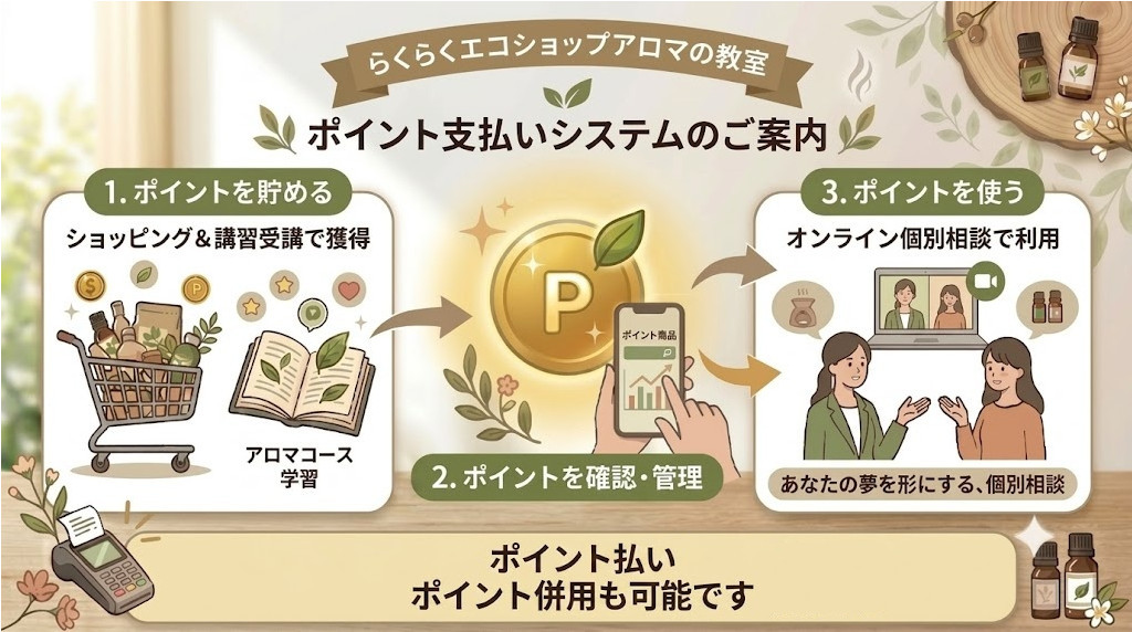 アロマ資格を仕事につなげたい方へ|開業・集客・サロン運営の個別相談 ポイントシステム
